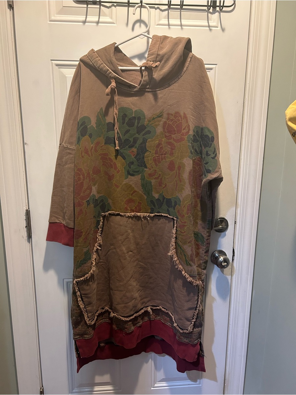 Oli & Hali Look Alike Boho Floral Hooded Pullover Dress in Brown Sz. Large